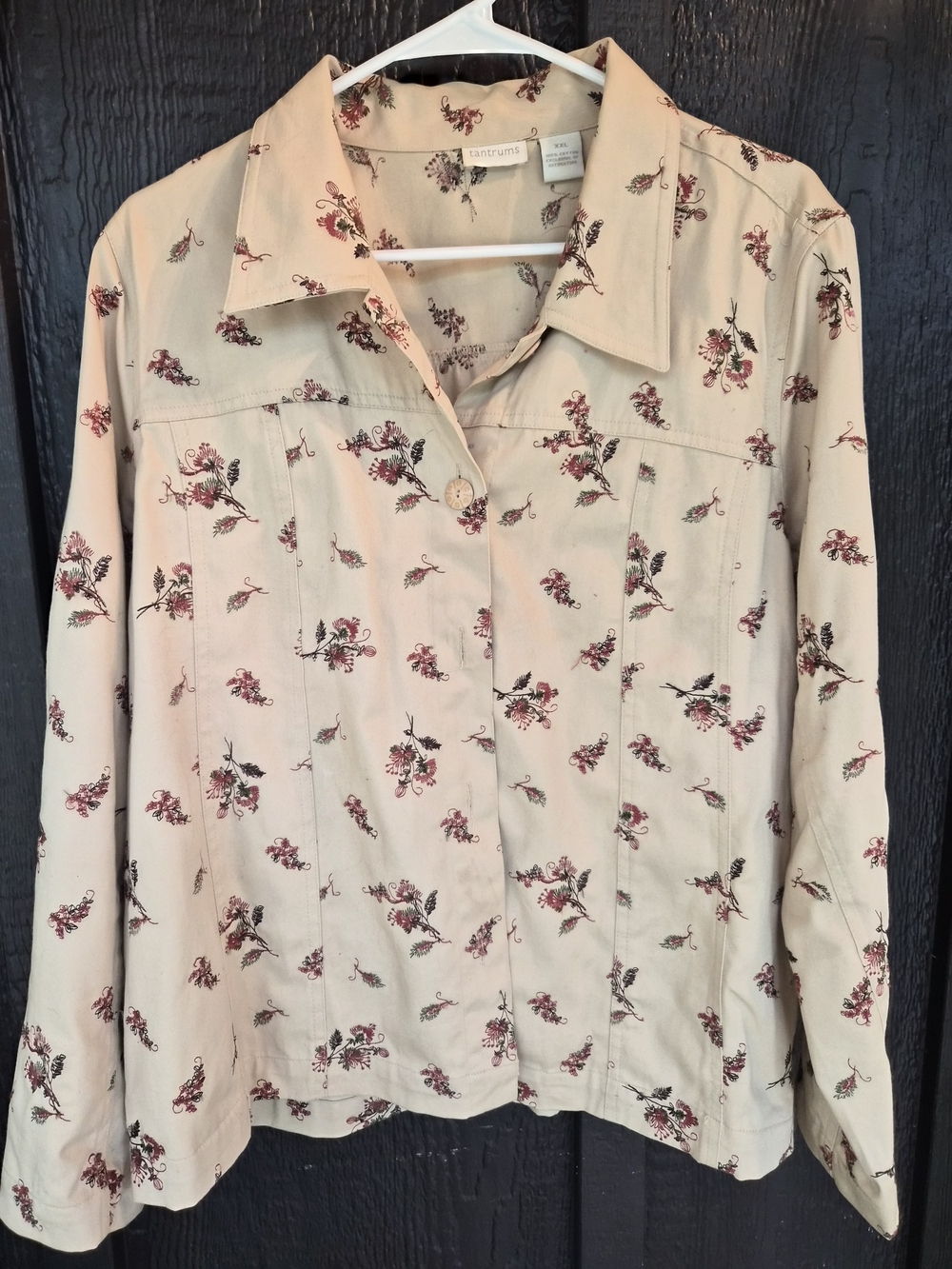 Tan Floral Button-Front Women's Shirt Jacket - Tantum